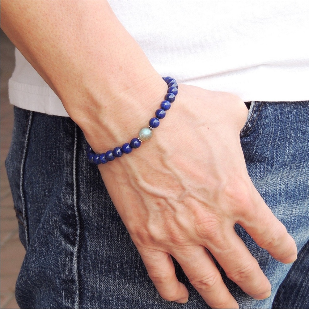 Lapis Lazuli and Labradorite Bracelet Adjustable Beaded Bracelet